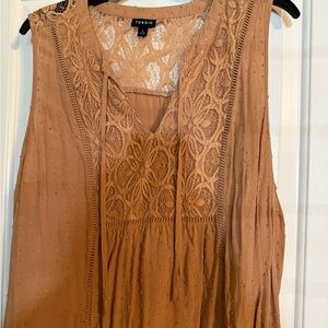 Torrid Tan Tie Front Pleated Blouse